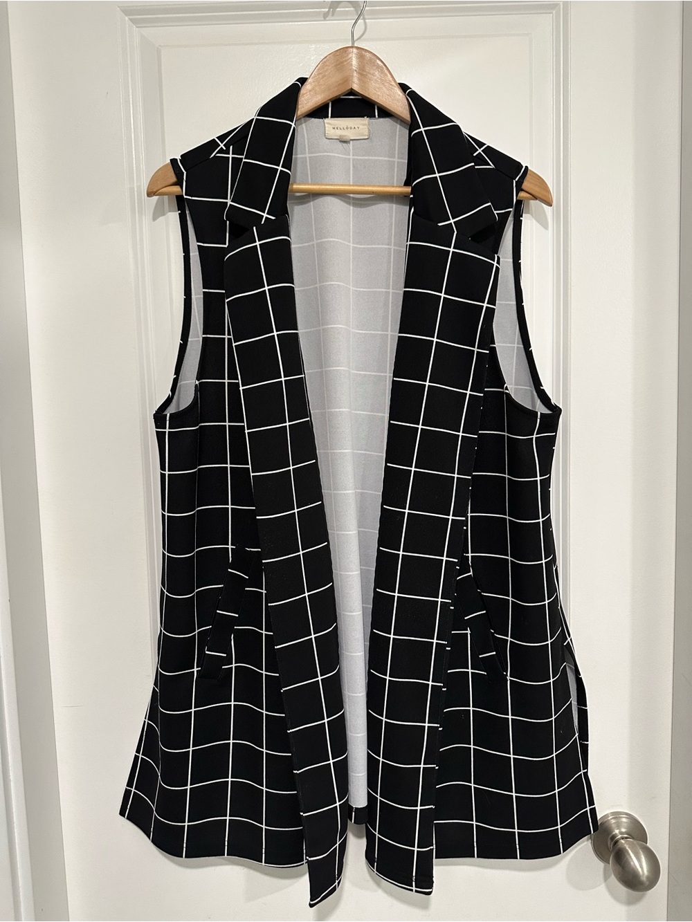 MELLODAY Women’s Black and White Windowpane Sleeveless Duster Vest Size 1X